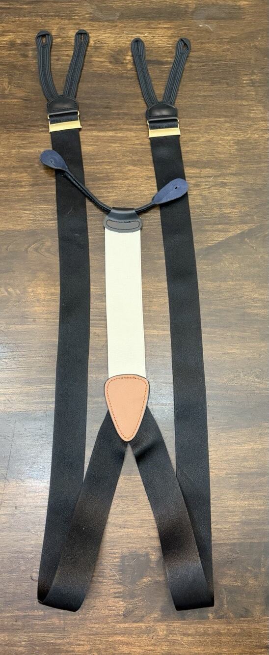 JOS A BANK Suspenders Men Black Stretch Y Back Leather Button On Style